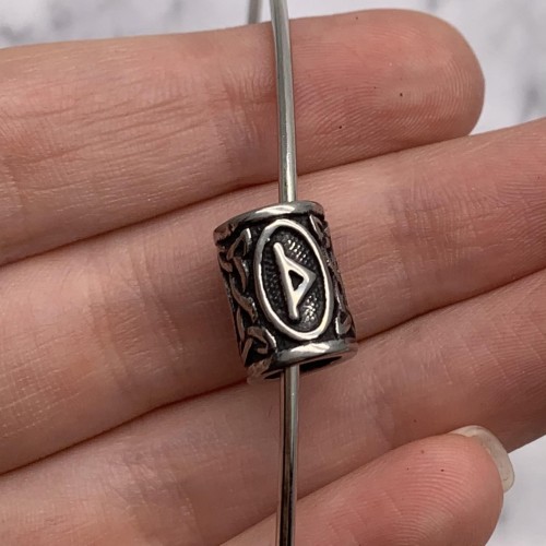 Бусина, Руны ТУРИСАЗ, (Руна пассивности) , нержавеющая сталь, с чернением, размер 14х10 мм, цена за шт