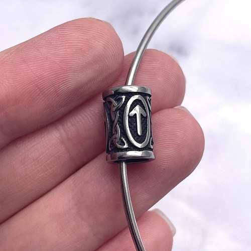 Бусина, Руны ТЕЙВАЗ, (Руна воина, победы и борьбы) , нержавеющая сталь, с чернением, размер 14х10 мм, цена за шт