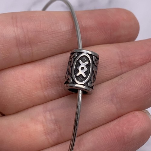 Бусина, Руны ИНГУЗ, (Руна плодородия) , нержавеющая сталь, с чернением, размер 14х10 мм, цена за шт