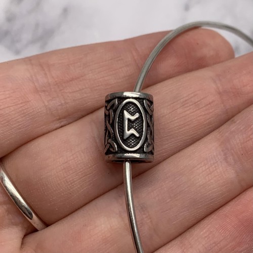 Бусина, Руны ПЕРТ, (Руна Тайное знание, перерождение), нержавеющая сталь, с чернением, размер 14х10 мм, цена за шт