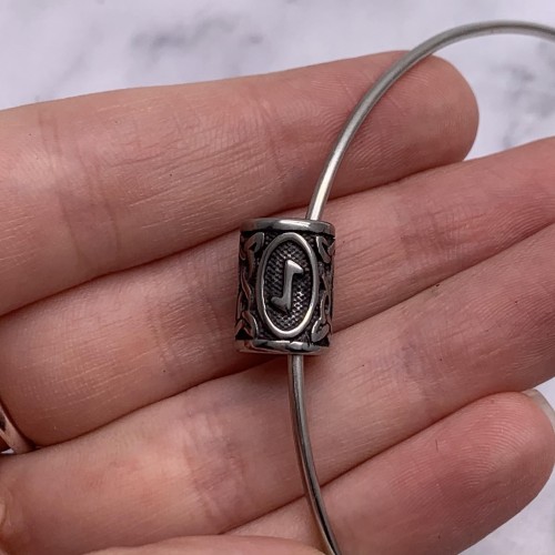 Бусина, Руны ЭЙВАЗ, (Руна опоры, поддержки)  , нержавеющая сталь, с чернением, размер 14х10 мм, цена за шт