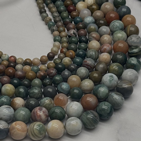 Каменные бусины, Яшма, зелёная, светлая, шарик гладкий 10 мм, длина нити 38 см арт. 15628