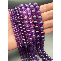 Каменные бусины, Аметист, шарик гладкий, 8 мм, длина нити 38 см