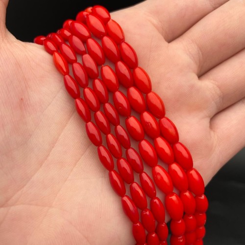 Каменные бусины, Коралл, рис, красный, тонированный,  6х3 мм, длина нити 38 см