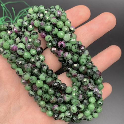Каменные бусины, Рубицоизит, шарик огранка, 6 мм, длина нити 38 см