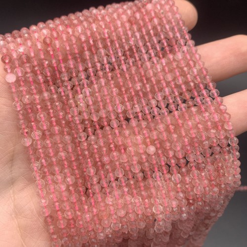 Каменные бусины, Клубничный кварц, шарик огранка 3 мм, длина нити 38 см