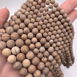 Каменные бусины, Яшма, "деревянная", матовая, шарик гладкий, 6-6,5 мм, длина нити 38 см