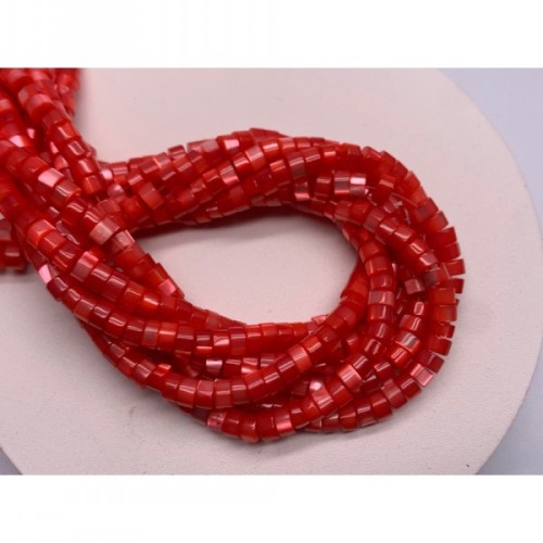 Каменные бусины, Перламутр красный, тонированный, шайба, 4х2 мм, длина нити 38 см