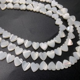 Каменные бусины, Перламутр, белый, сердечки, 6х2,5 мм, длина нити 38 см