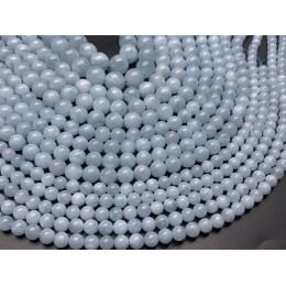 Каменные бусины, Аквамарин, Голубой Берилл, шарик гладкий, 4 мм, длина нити 38 см