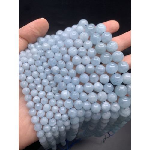 Каменные бусины, Аквамарин, Голубой Берилл, шарик гладкий, 4 мм, длина нити 38 см