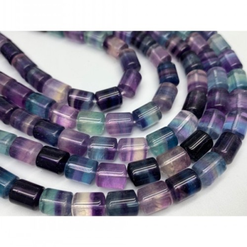 Каменные бусины, Флюорит полихромный, люкс, трубочки (столбики), 10х8 мм, длина нити 38 см
