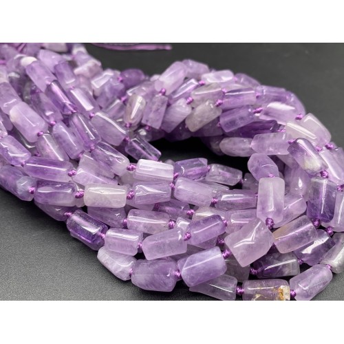 Каменные бусины, Лавандовый Аметист, не обработанный, столбики, 12х7 мм, длина нити 38 см