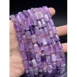Каменные бусины, Лавандовый Аметист, не обработанный, столбики, 12х7 мм, длина нити 38 см