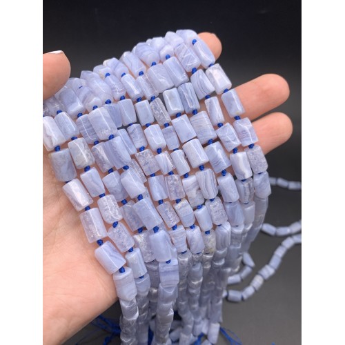 Каменные бусины, Сапфирин, Голубой Агат, не обработанный, столбики, 12х7 мм, длина нити 38 см