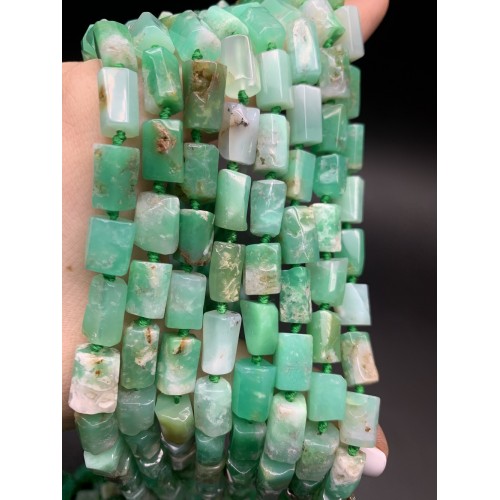 Каменные бусины, Хризопраз (люкс), не обработанный, столбики, 13х8 мм, длина нити 38 см