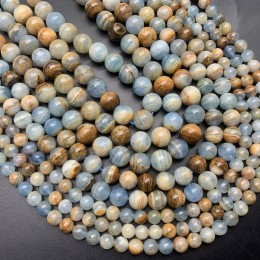 Каменные бусины, Акватин Лемурийский, Кальцит голубой, (Аргентина), шарик гладкий, 8 мм, длина нити 19 см