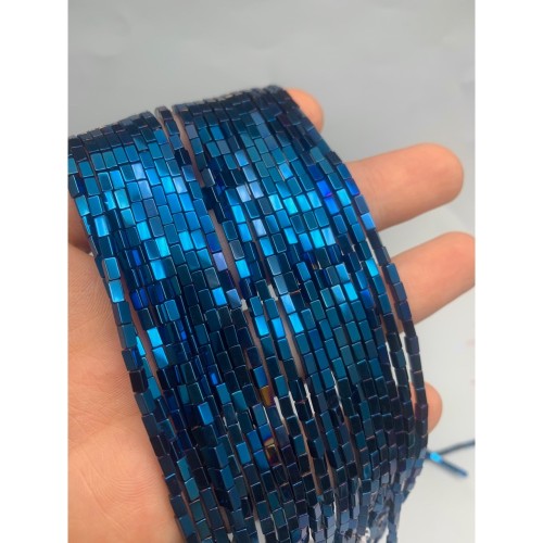 Каменные бусины, Гематит синтетический, цвет синий, трубочки прямоугольные, размер 4х2 мм, нить 38 см