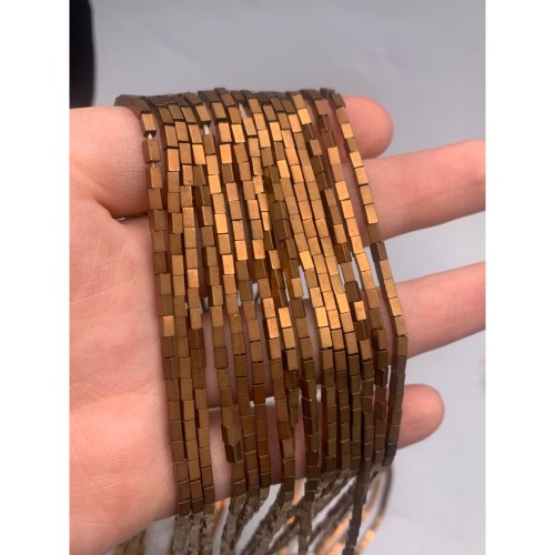 Каменные бусины, Гематит синтетический, цвет бронза, матовый, трубочки прямоугольные, размер 4х2 мм, нить 38 см