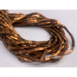 Каменные бусины, Гематит синтетический, цвет бронза, матовый, трубочки прямоугольные, размер 4х2 мм, нить 38 см