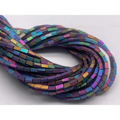 Каменные бусины, Гематит синтетический, цвет радуга, матовый, трубочки прямоугольные, размер 4х2 мм, нить 38 см