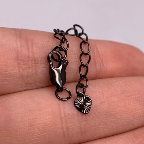 Карабин, замочек, плоский, вороненая сталь, 12 мм, с удлинителем 50 мм, подвеска сердечко, цена за 1 шт