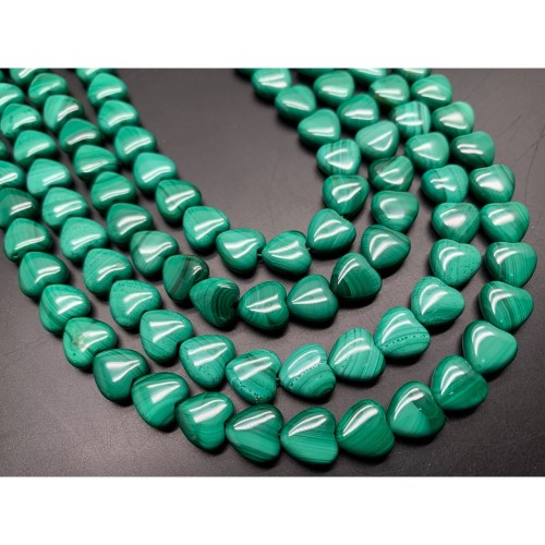 Каменные бусины, Малахит, сердечки, 10 мм, длина нити 19 см