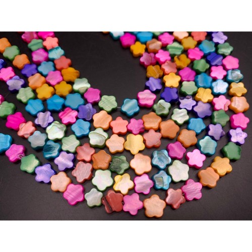 Каменные бусины, Перламутр, "Цветок", микс, тонированный, 8 мм, длина нити 38 см