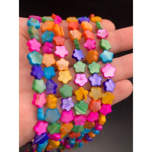 Каменные бусины, Перламутр, "Цветок", микс, тонированный, 8 мм, длина нити 38 см