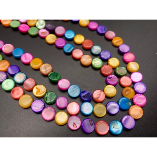 Каменные бусины, Перламутр, "Круг", микс, тонированный, 8 мм, длина нити 38 см