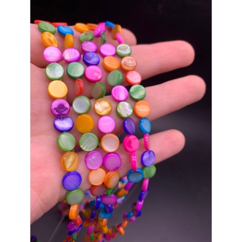 Каменные бусины, Перламутр, "Круг", микс, тонированный, 8 мм, длина нити 38 см