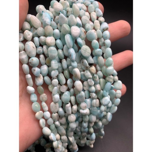 Каменные бусины, Ларимар, фриформы, 11х6 мм, длина нити 38 см
