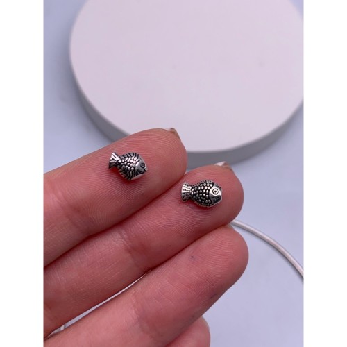 Бусина, "Рыбка", тайское серебро, размер 7,5х5 мм, цена за 1 шт.