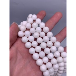 Каменные бусины, Агат, белый, люкс, шарик гладкий, 10,5 мм, длина нити 38 см
