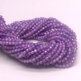 Каменные бусины, Цирконий кубический, (т.н. Циркон), кристалл фиолетовый микс, шарик огранка, 2 мм, длина нити 38 см