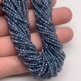 Каменные бусины, Цирконий кубический, (т.н. Циркон), синий кристалл, шарик огранка, 2 мм, длина нити 38 см