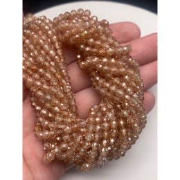 Каменные бусины, Цирконий кубический, (т.н. Циркон), бежевый кристалл, шарик огранка, 4 мм, длина нити 38 см