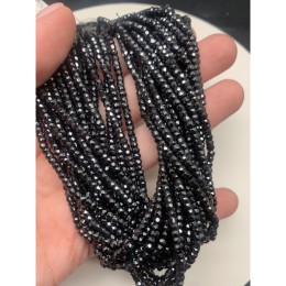 Каменные бусины, Цирконий кубический, (т.н. Циркон), черный кристалл, рондель, огранка, 3х2 мм, длина нити 38 см