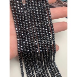 Каменные бусины, Цирконий кубический, (т.н. Циркон), черный кристалл, рондель, огранка, 4х3 мм, длина нити 38 см