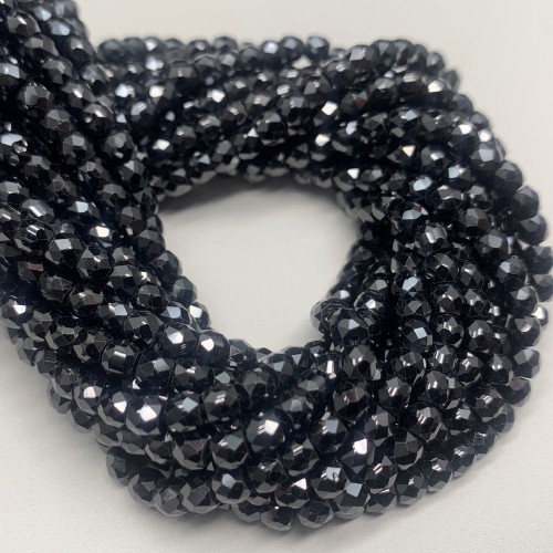 Каменные бусины, Цирконий кубический, (т.н. Циркон), черный кристалл, рондель, огранка, 4х3 мм, длина нити 38 см