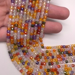Каменные бусины, Цирконий кубический, (т.н. Циркон), микс кристалл, рондель, огранка, 4х3 мм, длина нити 38 см