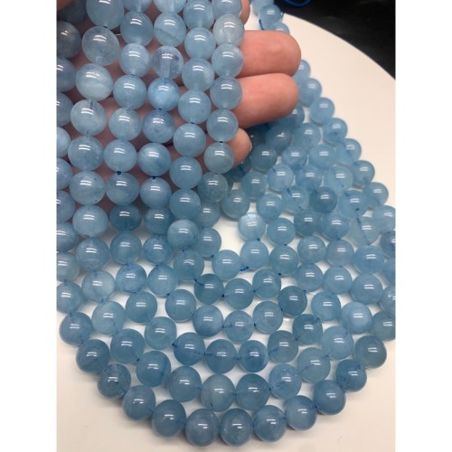 Каменные бусины, Аквамарин, Голубой Берилл, экстра люкс, шарик гладкий, 8 мм, длина нити 38 см
