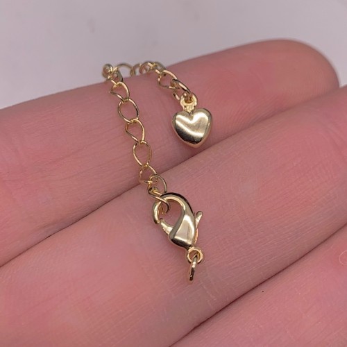 Карабин, замочек, латунь, под золото, 10 мм, с удлинителем 50 мм, подвеска-сердечко объемное, цена за 1 шт