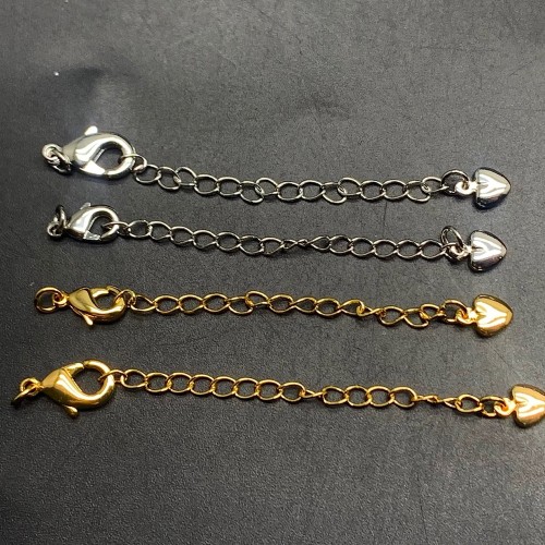 Карабин, замочек, латунь, под золото, 12 мм, с удлинителем 50 мм, подвеска-сердечко объемное, цена за 1 шт