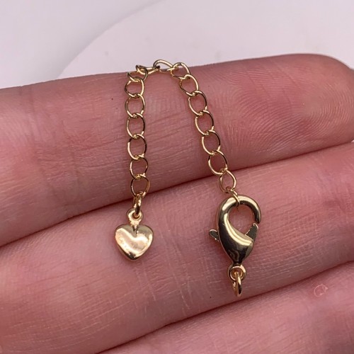 Карабин, замочек, латунь, под золото, 12 мм, с удлинителем 50 мм, подвеска-сердечко объемное, цена за 1 шт