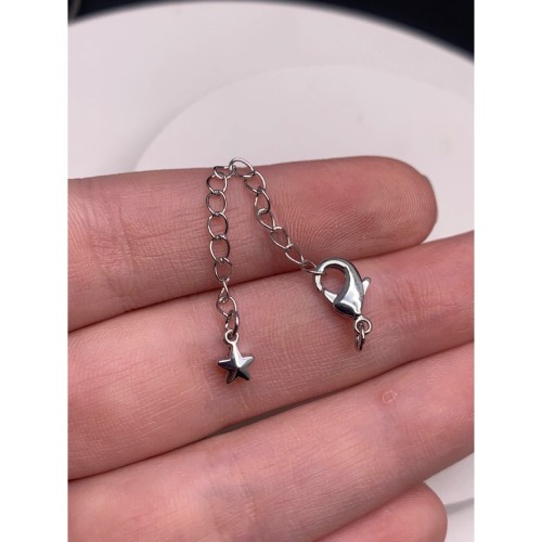 Карабин, замочек, родий/латунь, под серебро, 8 мм, с удлинителем 50 мм, подвеска-звездочка объемная, цена за 1 шт