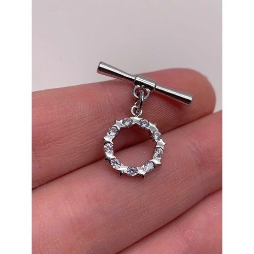 Замочек, тогл, с фианитами, родий/латунь, цвет серебро, палочка 22х3 мм, круг 13х2 мм