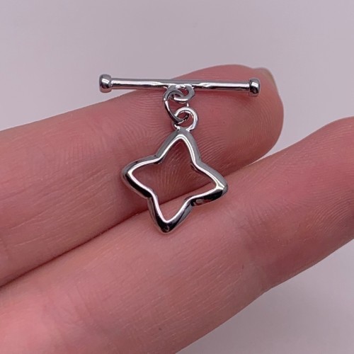 Замочек, тогл, Звездочка, родий/латунь, цвет серебро, палочка 22х2,5 мм, круг 15х1,5 мм