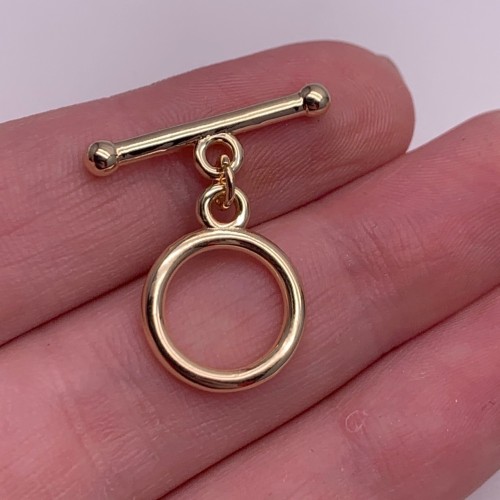 Замочек, тогл, латунь, цвет золото, палочка 24х3 мм, круг 15х2 мм