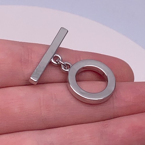 Замочек, тогл, родий/латунь, цвет серебро, палочка 28х3 мм, круг 20х3 мм